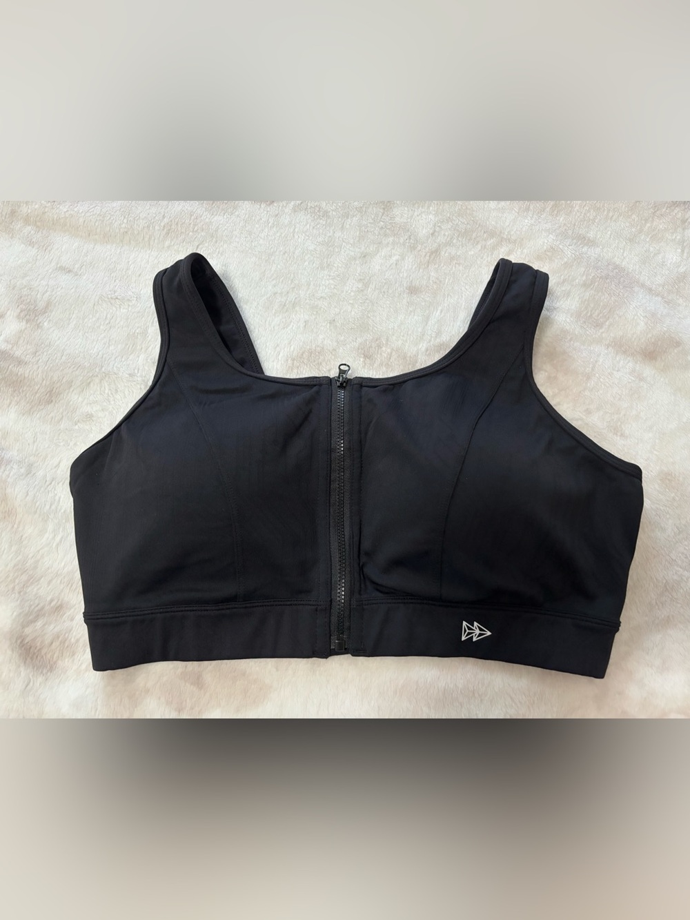 Yvette Front-Zip High-impact Black Sports Bra Size L
